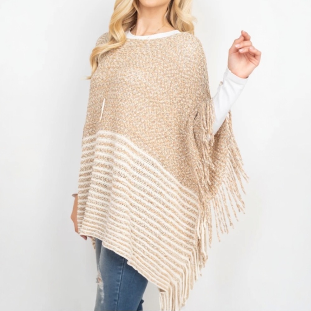 RAJ Chenille Two-Tone Lightweight Sweater Poncho with Fringe, One Size‎